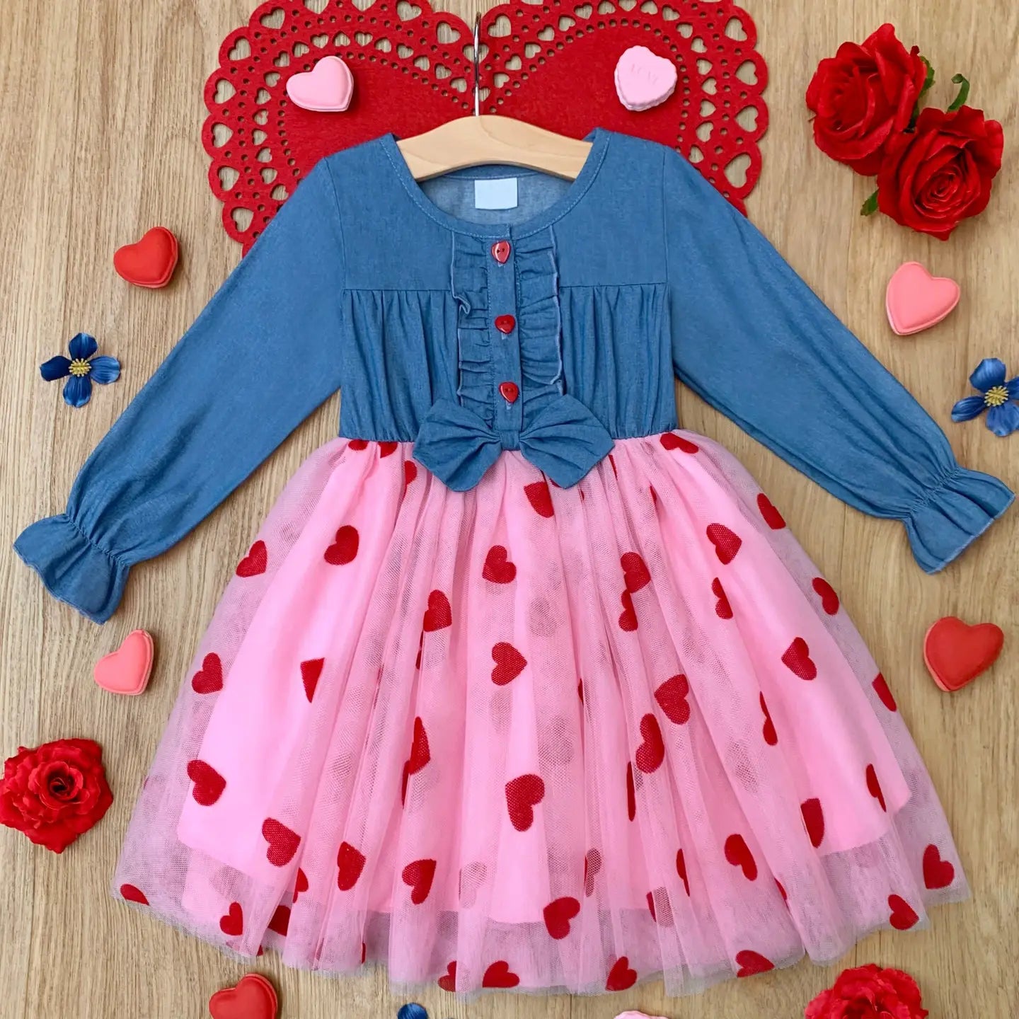 Twirl Into My Heart Chambray Tutu Dress