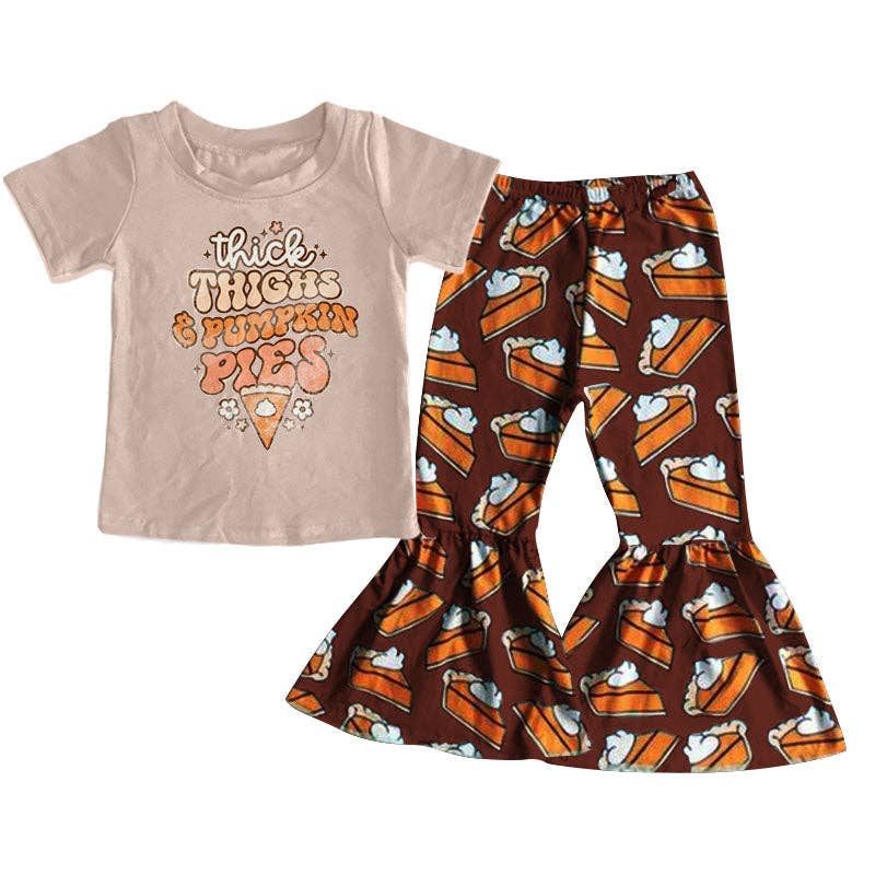 Baby Girls pumpkin pies thanksgiving fall bell pants sets