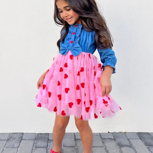 Twirl Into My Heart Chambray Tutu Dress